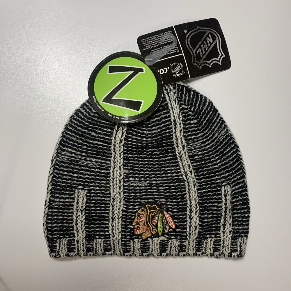Chicago Blackhawks NHL Zephyr Beanie Hat Logo Patch Knit NWT